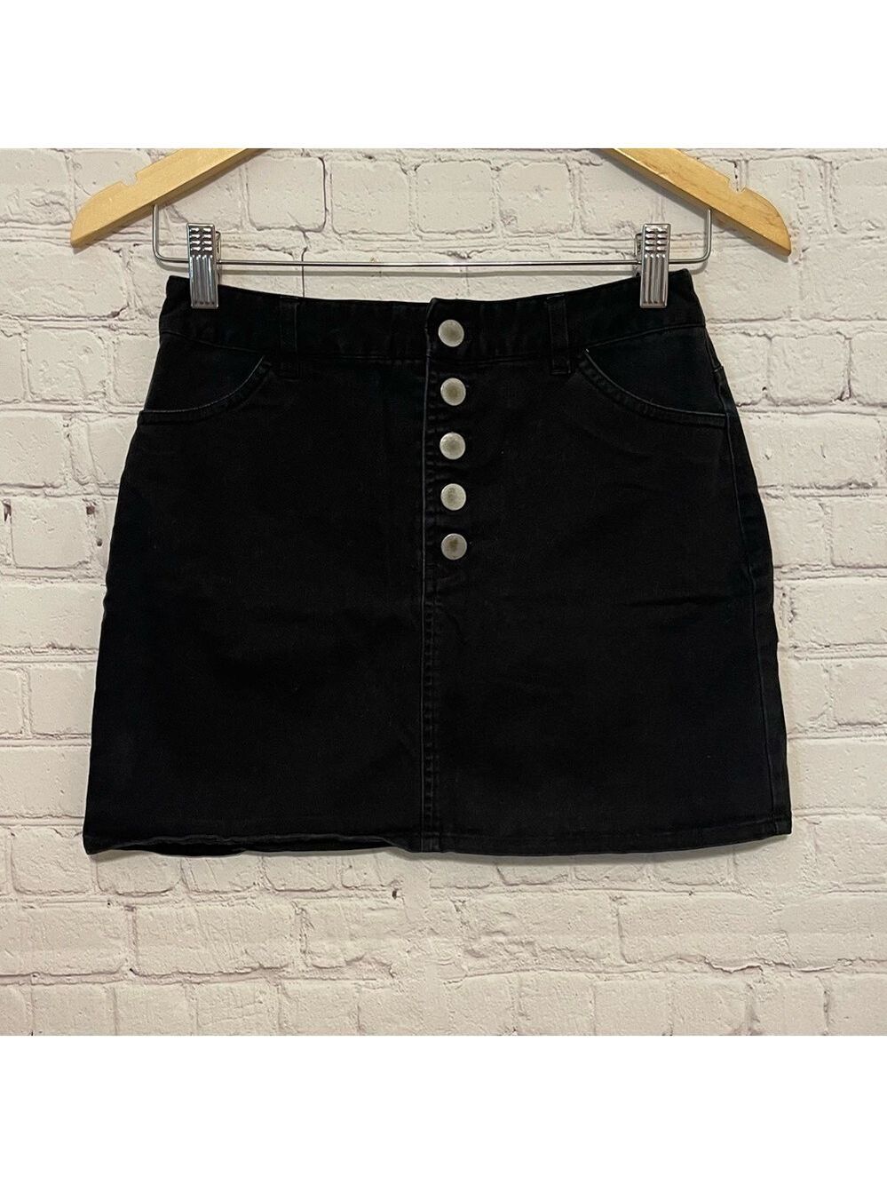Forever 21 Button Up Black Denim Mini Skirt